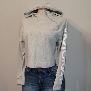 Victoria's Secret Sport Heather Gray Cropped Hoodie w Assymetrical Half-zip